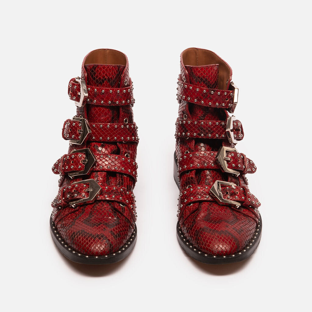 Givenchy Red Python Multi Strap Boots