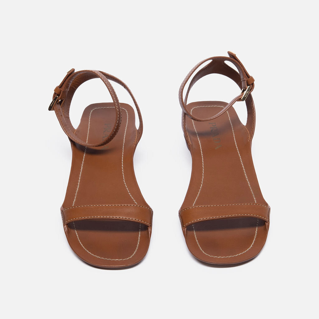 Prada Brown Leather Ankle Strap Sandal