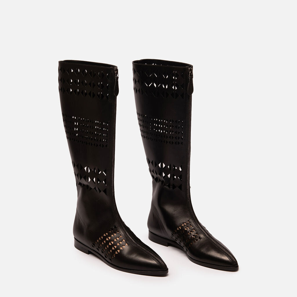 Alaia Black Leather Lazer Cut Boots