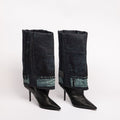 Jimmy Choo x Jean Paul Gauthier Black Leather & Denim Effect Boots
