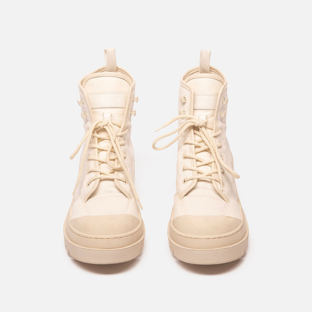 Christian Dior White Canvas Lace-Up Boots