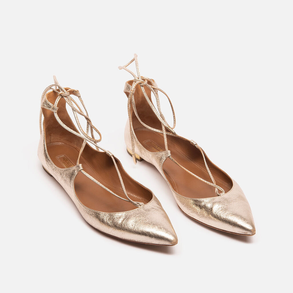 Aquazzura Gold Leather Lace-Up Sandal
