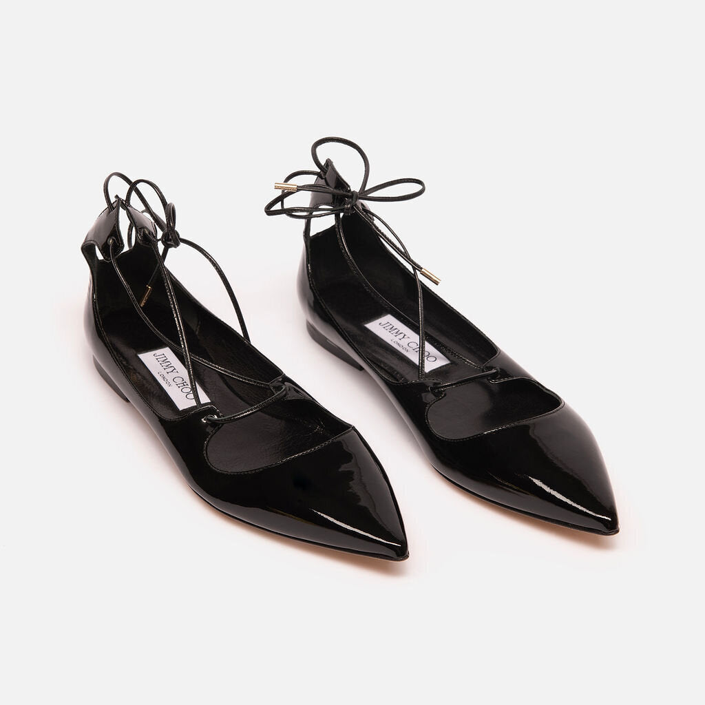 Jimmy Choo Black Patent Leather Lace-Up Flat