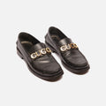 Gucci Black Leather Logo Loafers