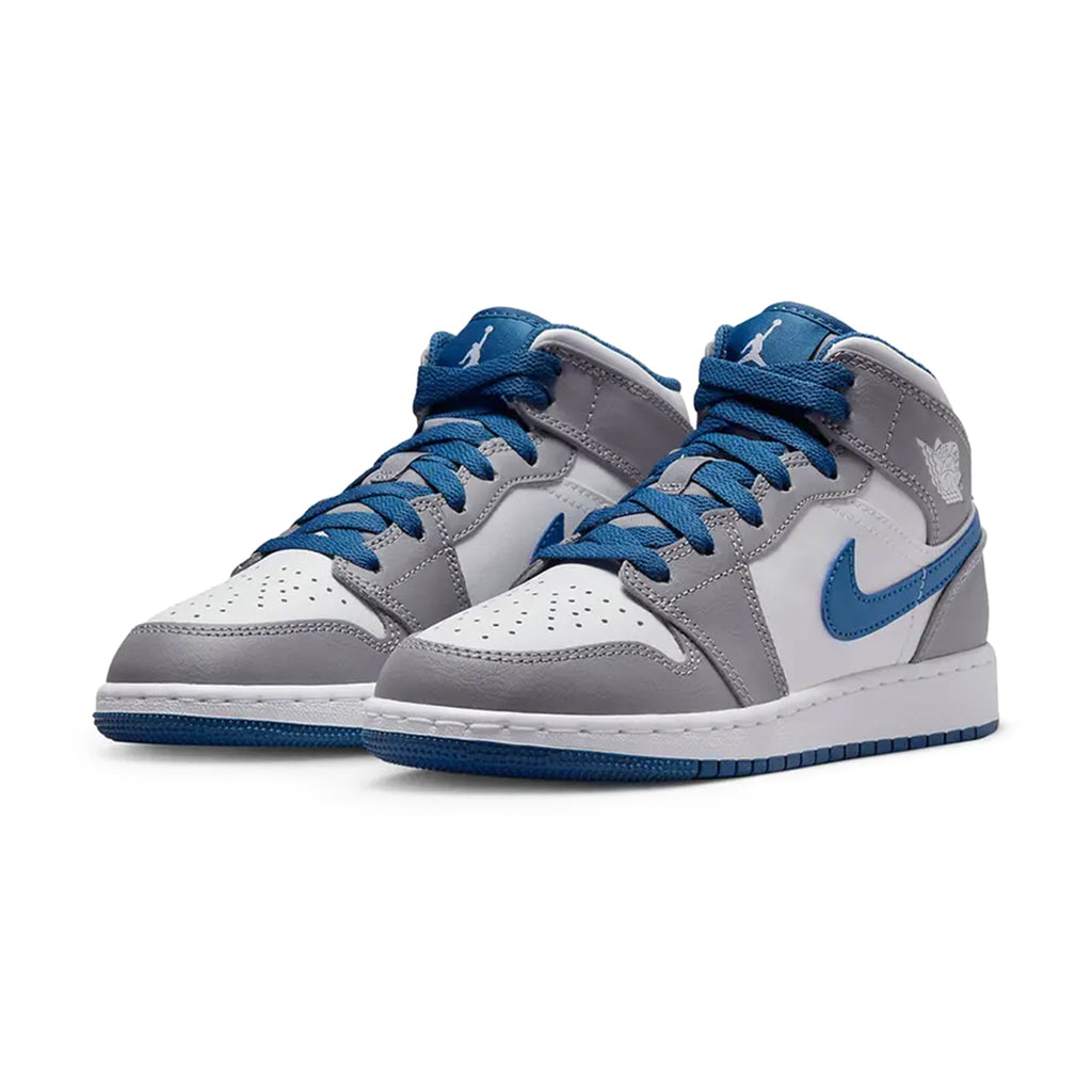 Air Jordan 1 Mid True Blue Cement (GS) Sneakers - Grey