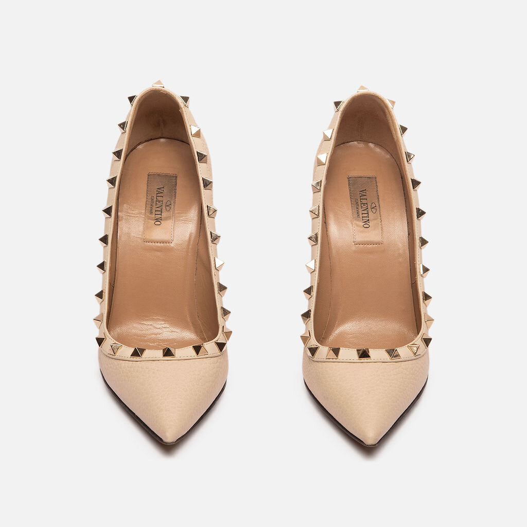 Valentino Cream Leather Studded Pump