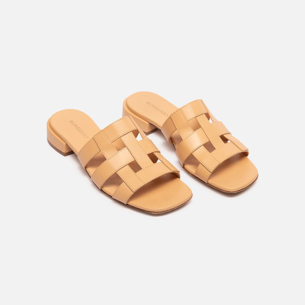 Burberry Tan Leather Cutout Sandals