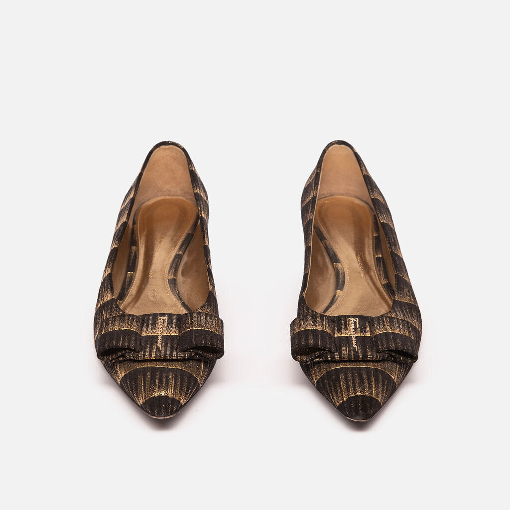 Salvatore Ferragamo Ferragamo Gold & Black Pointed Toe Flat