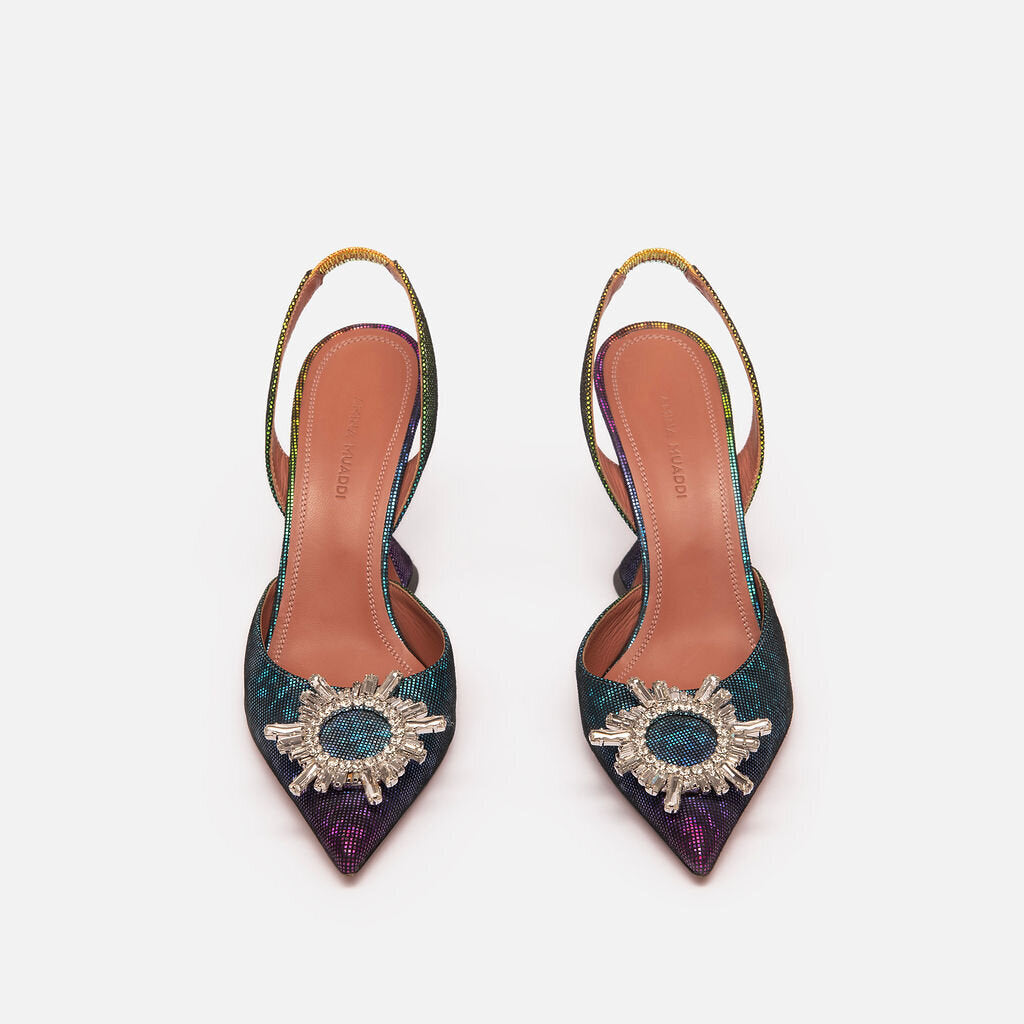 Amina Muaddi Multi Color Metallic Crystal Slingbacks Shoes