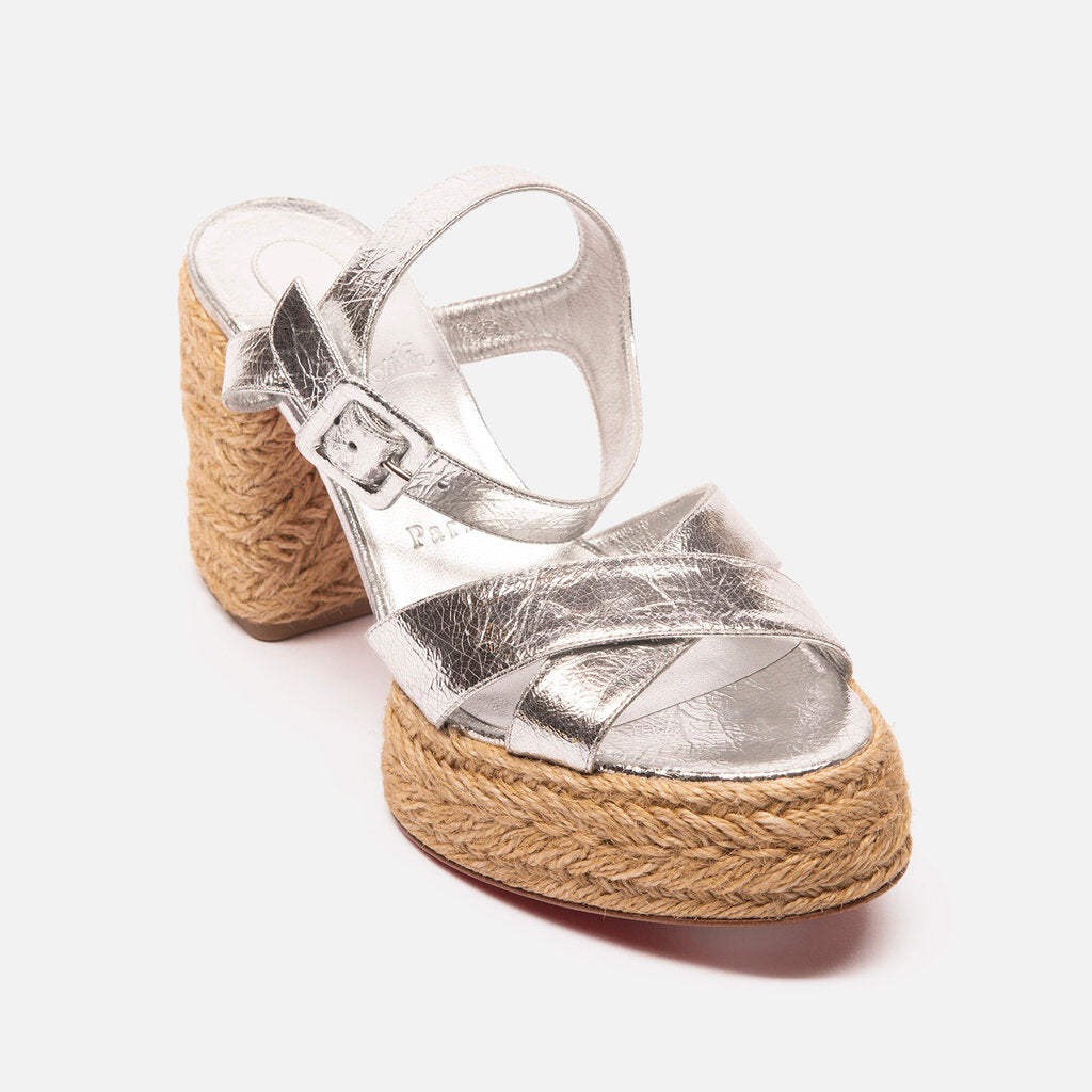 Christian Louboutin Silver Metallic Platform Espadrille Sandal