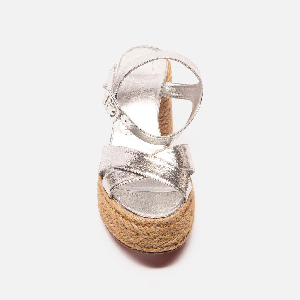 Christian Louboutin Silver Metallic Platform Espadrille Sandal