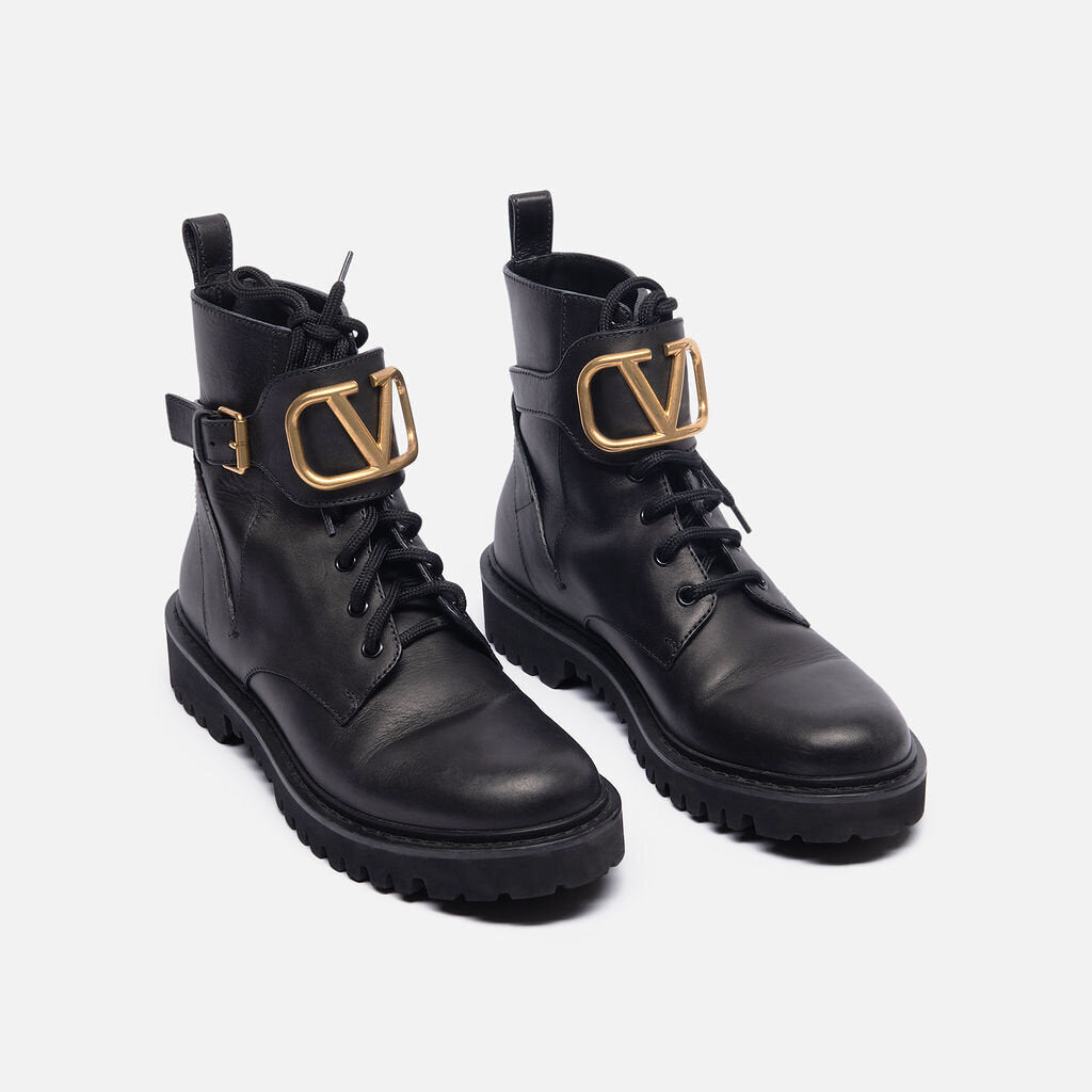 Valentino Black Leather Lace-Up Boots