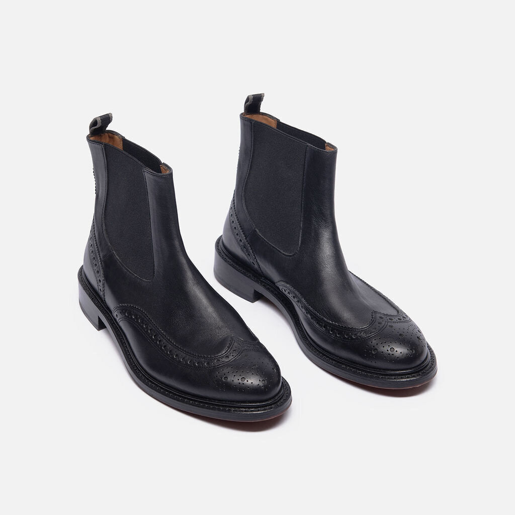 Clergerie Black Leather Wingtip Chelsea Boot