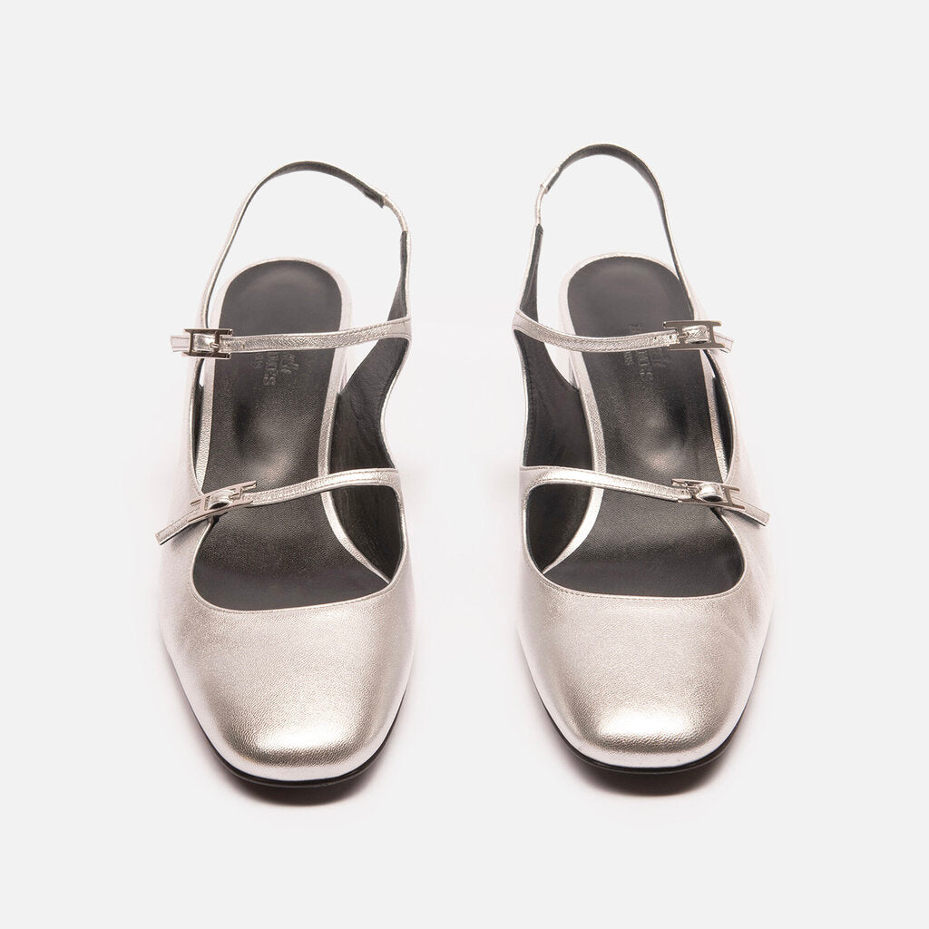 Hermes Silver Metallicc Mary Jane Shoes