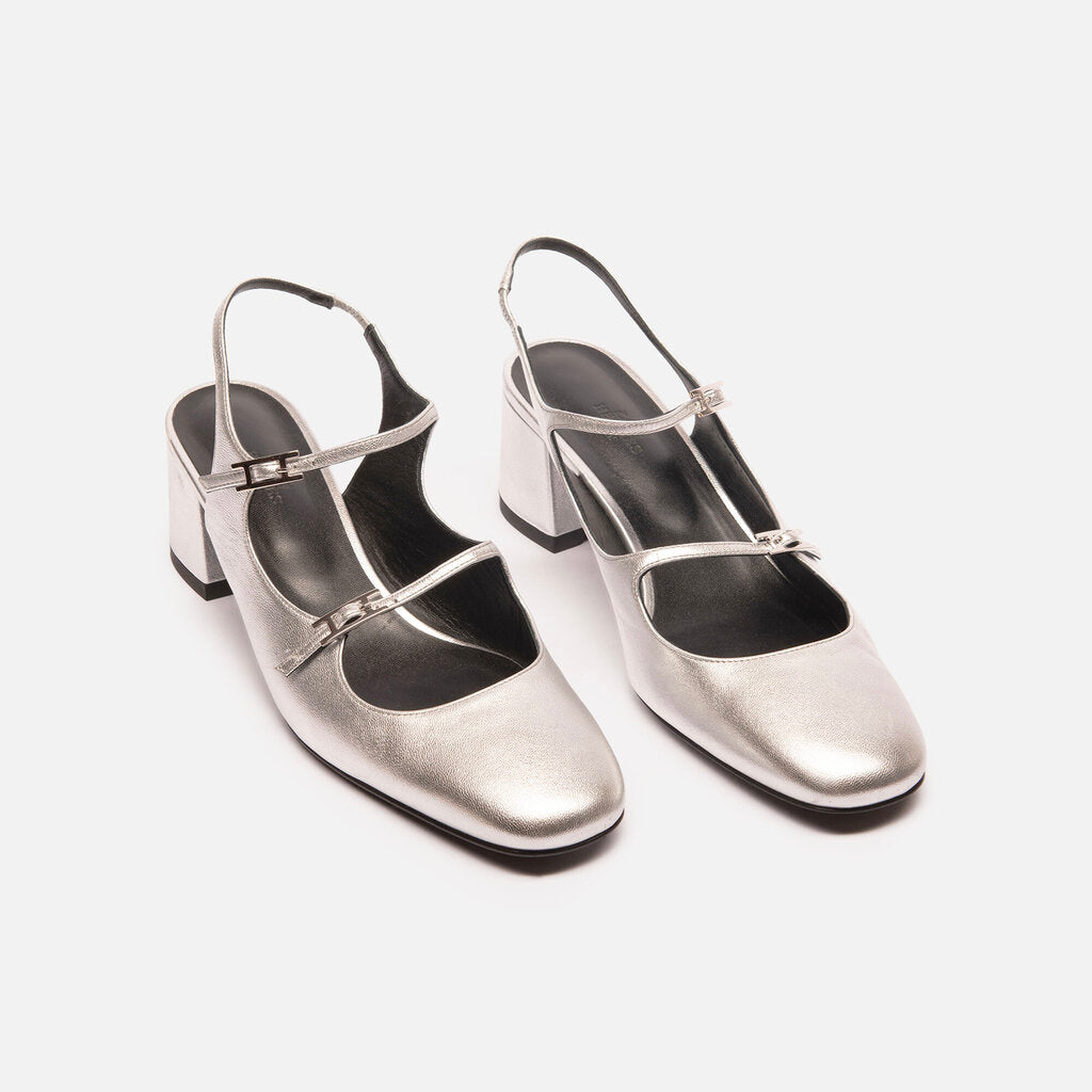 Hermes Silver Metallicc Mary Jane Shoes