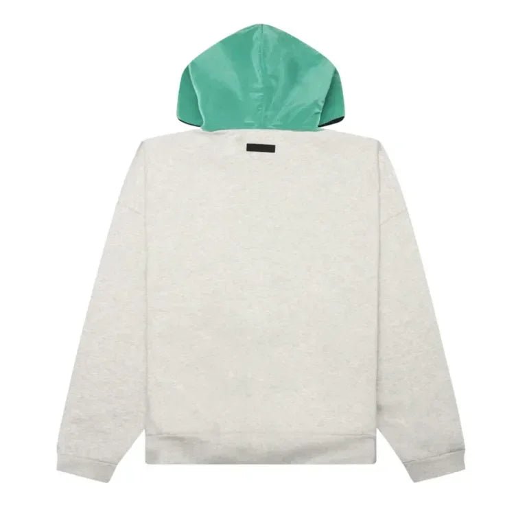 Fear of God Essentials SS24 Nylon Fleece Hoodie Light Heather Grey/Mint Leaf