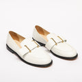 Tibi White Leather & Gold Buckle Loafer