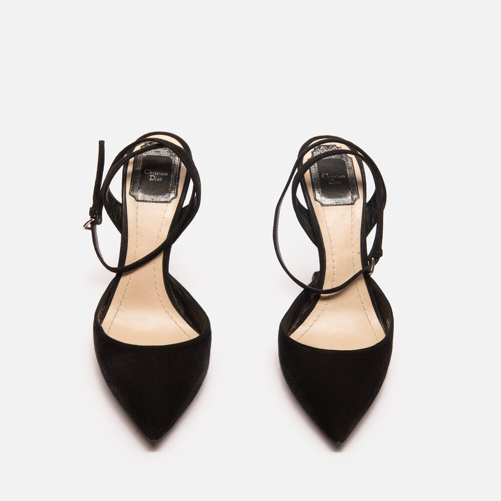 Christian Dior Dior Black Suede Ankle Wrap Pumps