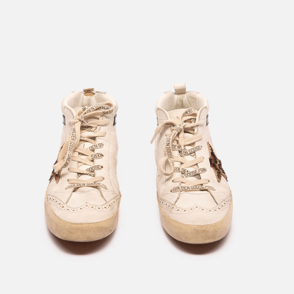 Golden Goose White & Leopard Mid Star Shoes