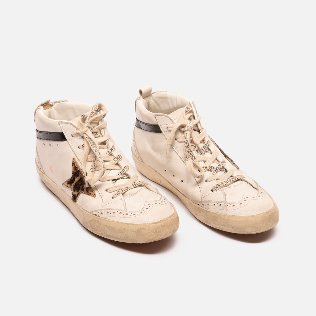 Golden Goose White & Leopard Mid Star Shoes