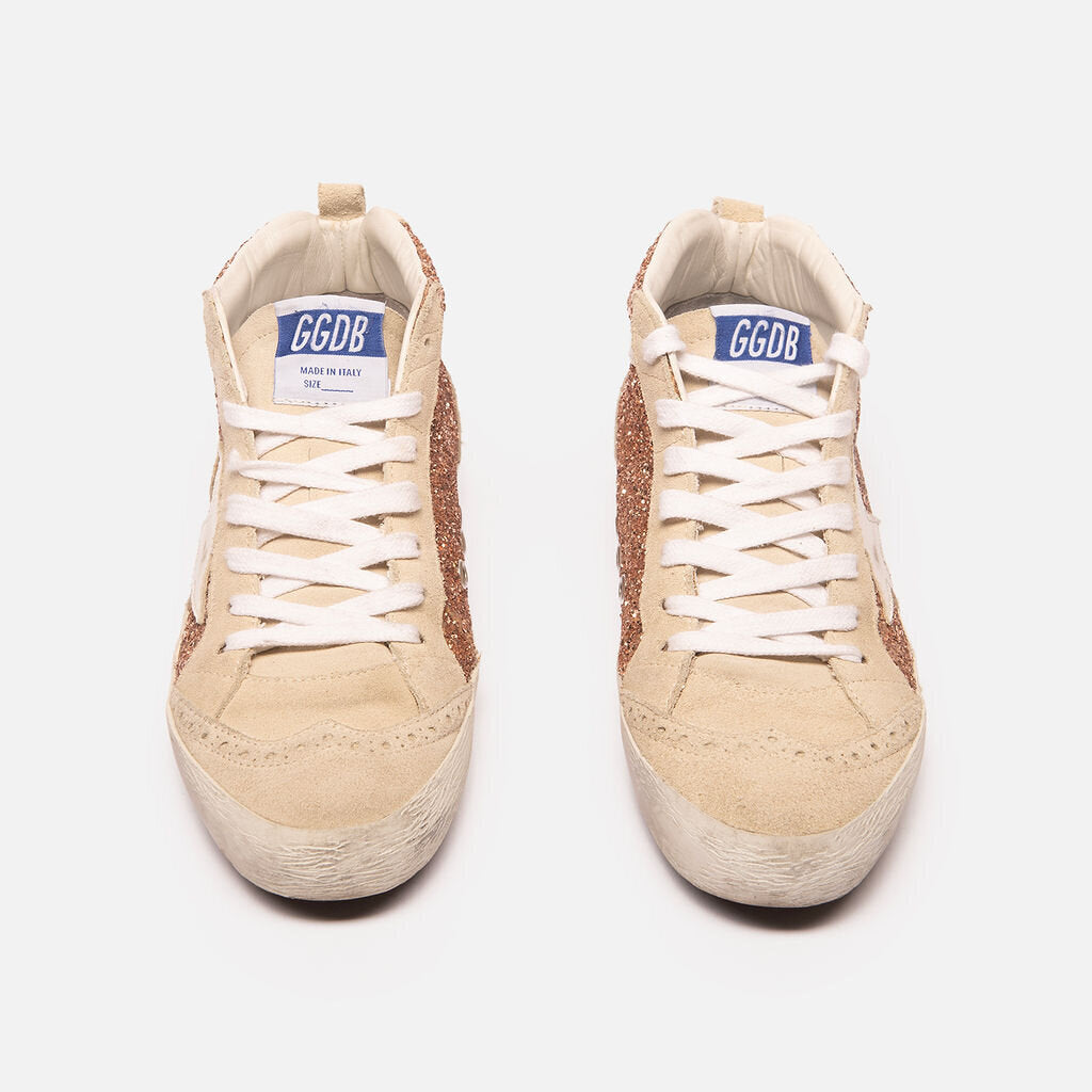 Golden Goose Tan Suede & Pink Glitter High-Top Sneakers