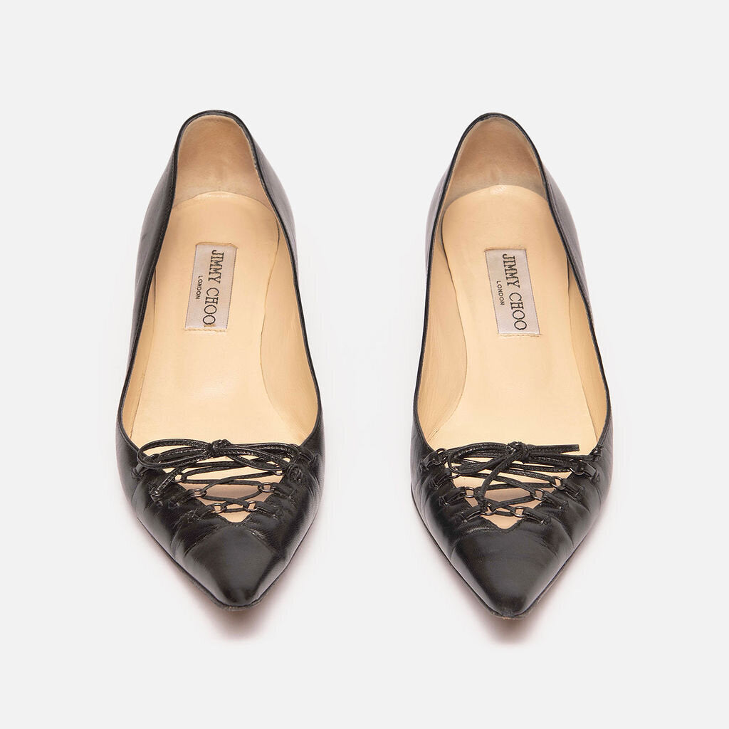 Jimmy Choo Black Leather Lace-Up Kitten Heel