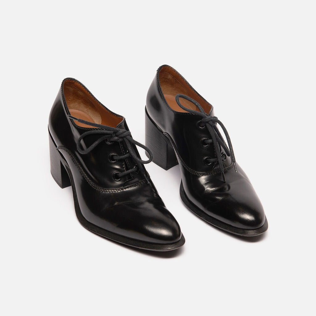 Celine Black Leather Heeled Oxfords Shoes