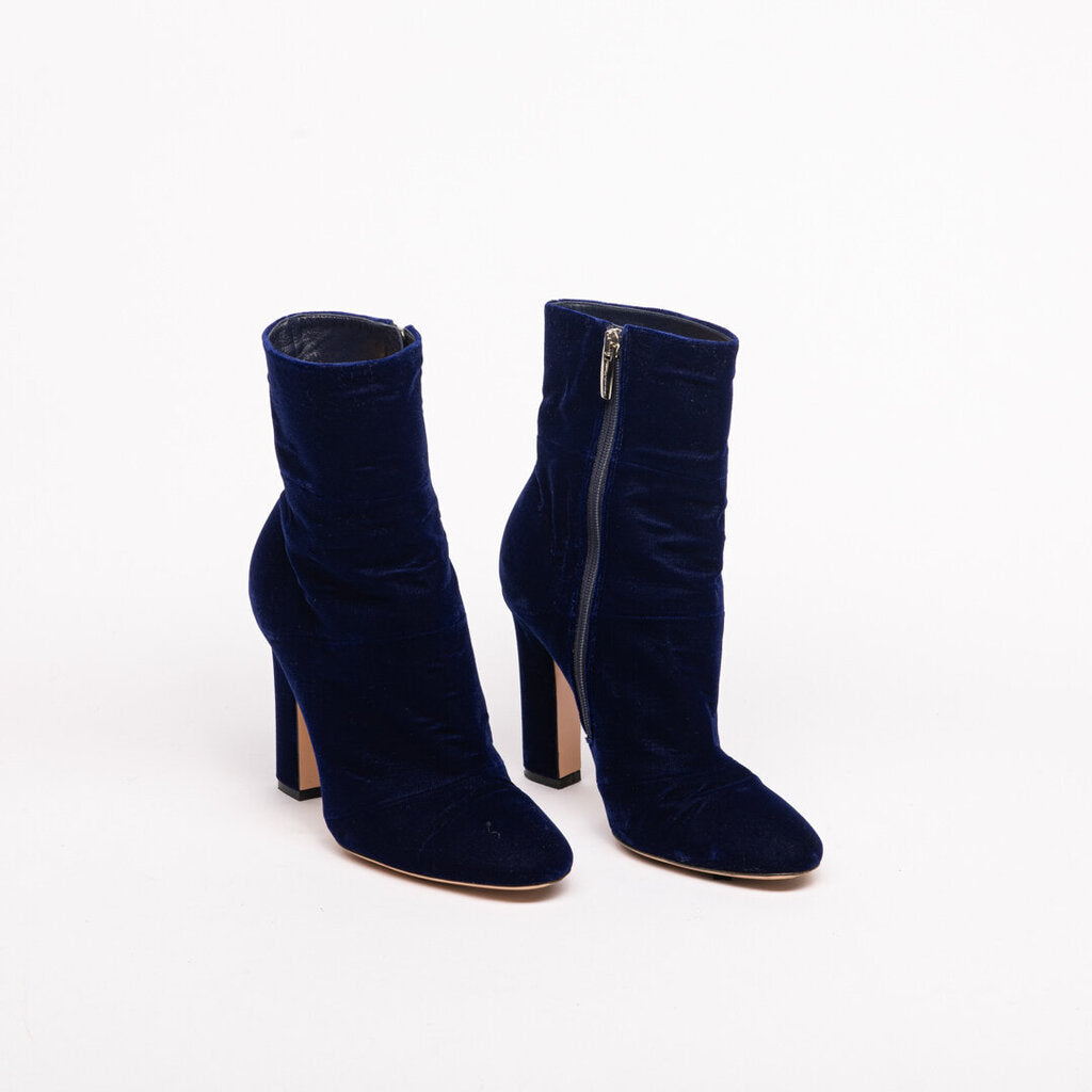 Gianvito Rossi Blue Velvet Heeled Boots