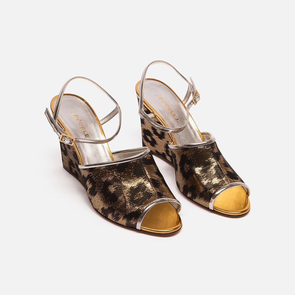 La Double J Gold Leopard Print Wedge
