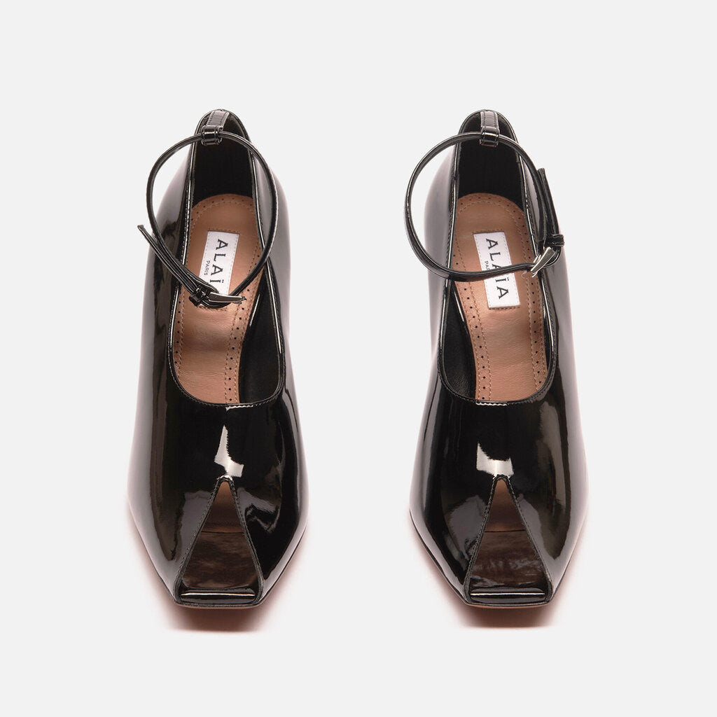 Alaia Black Patent Ankle Strap Pumps
