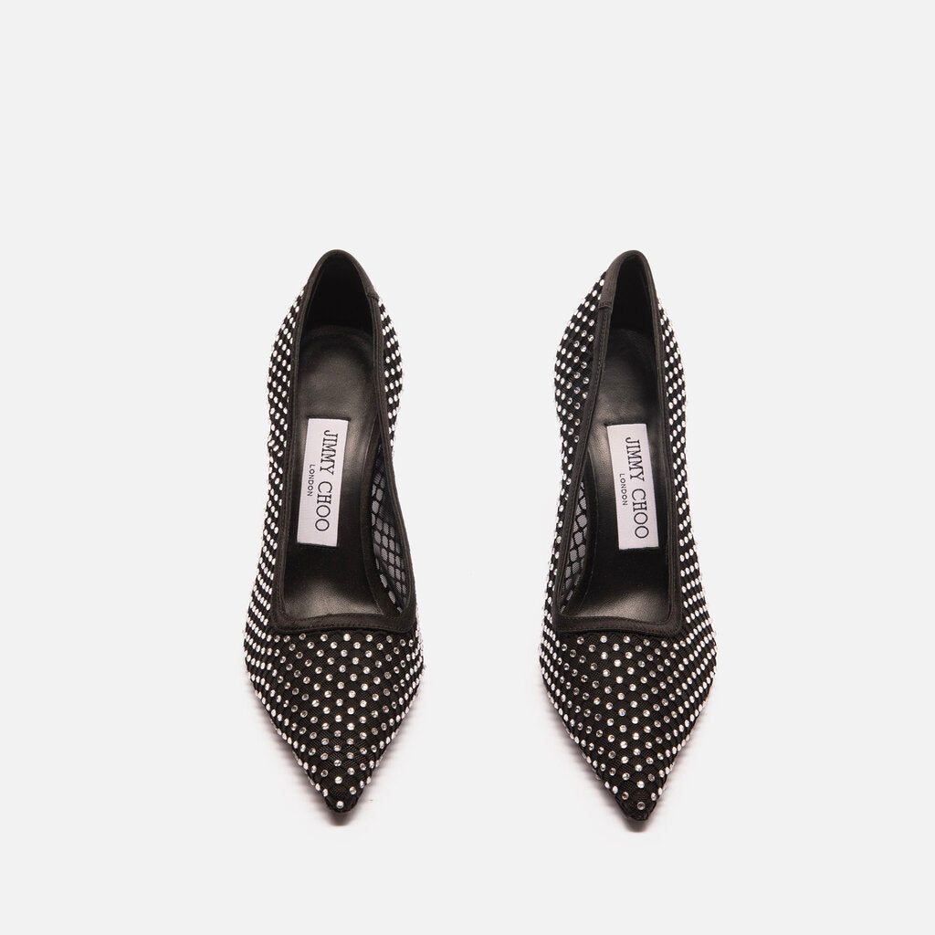 Jimmy Choo Black Mesh Crystal-Embellished Shoes