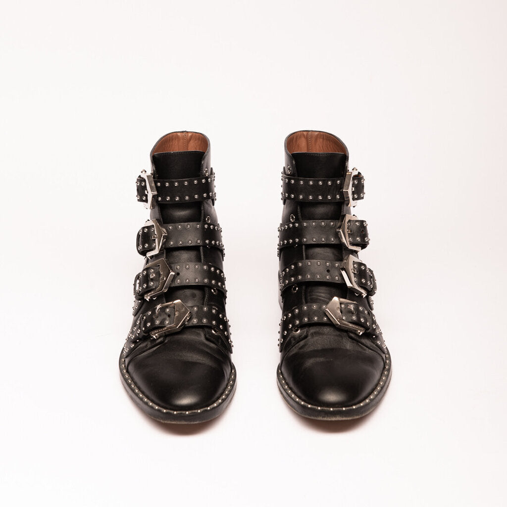 Givenchy Givency Black Leather Studded Buckle Boots