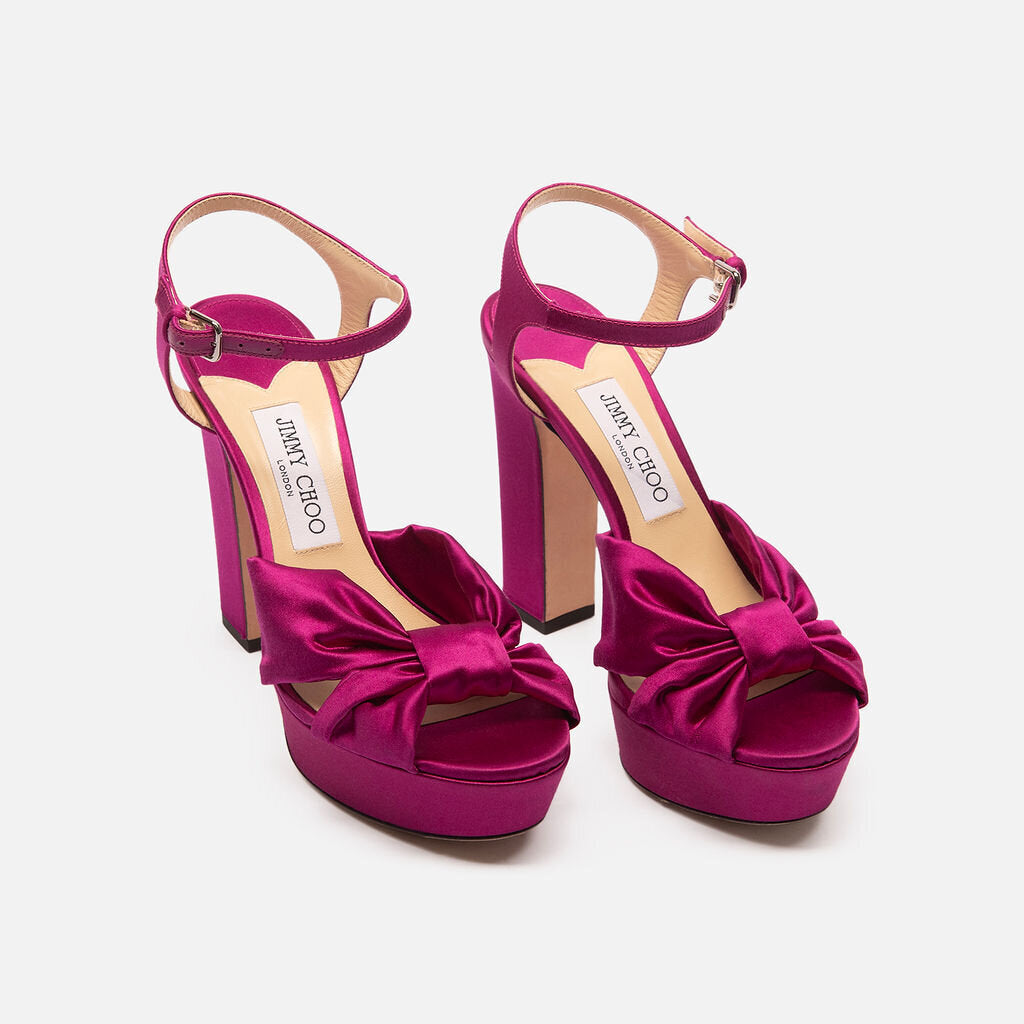 Jimmy Choo Magenta Purple Satin Heloise Platforms Shoes