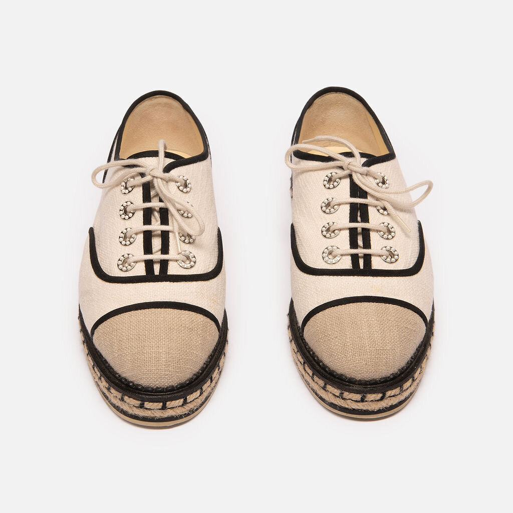 Chanel Beige & Black Canvas Espadrilles