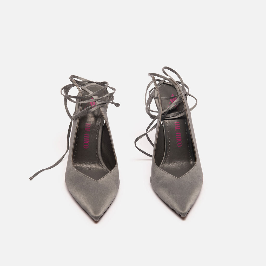 Attico Grey Satin Lace-Up Heel